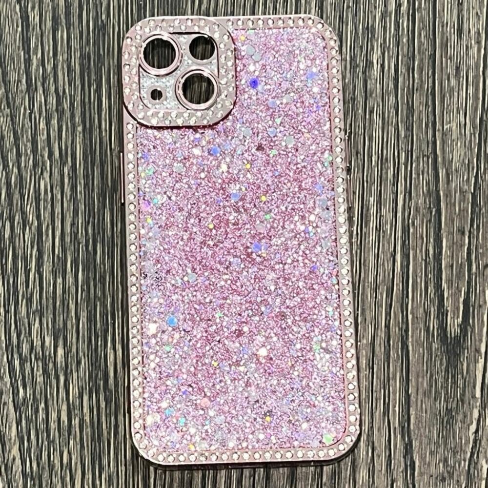 iPhone 13 Phone Case Glitter Bling Sequins Silicone Pink